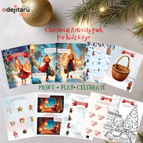 Preview collage of holiday worksheets including puzzles, coloring pages, and cut-and-glue activities.